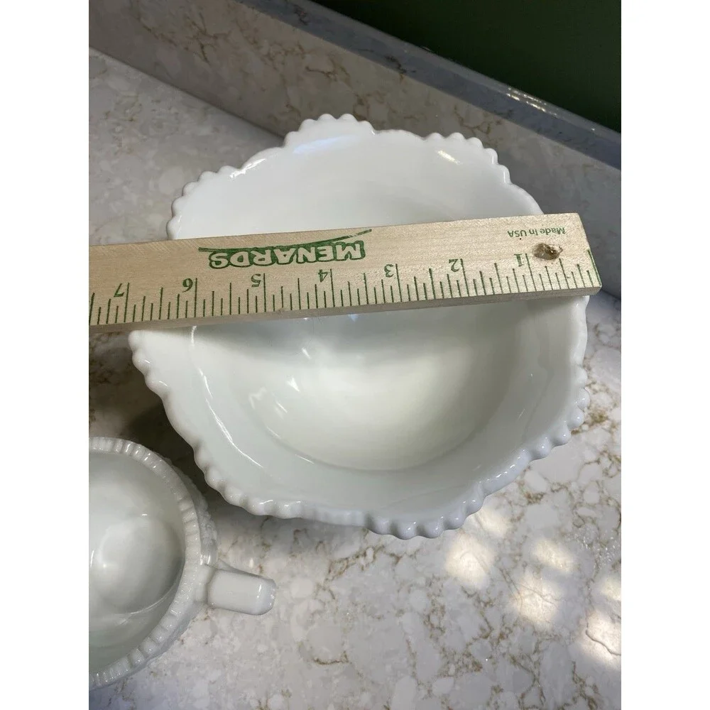 White Milk Glass Starburst Creamer & Pedestal Sugar Bowl Set 2‑Piece Vintage